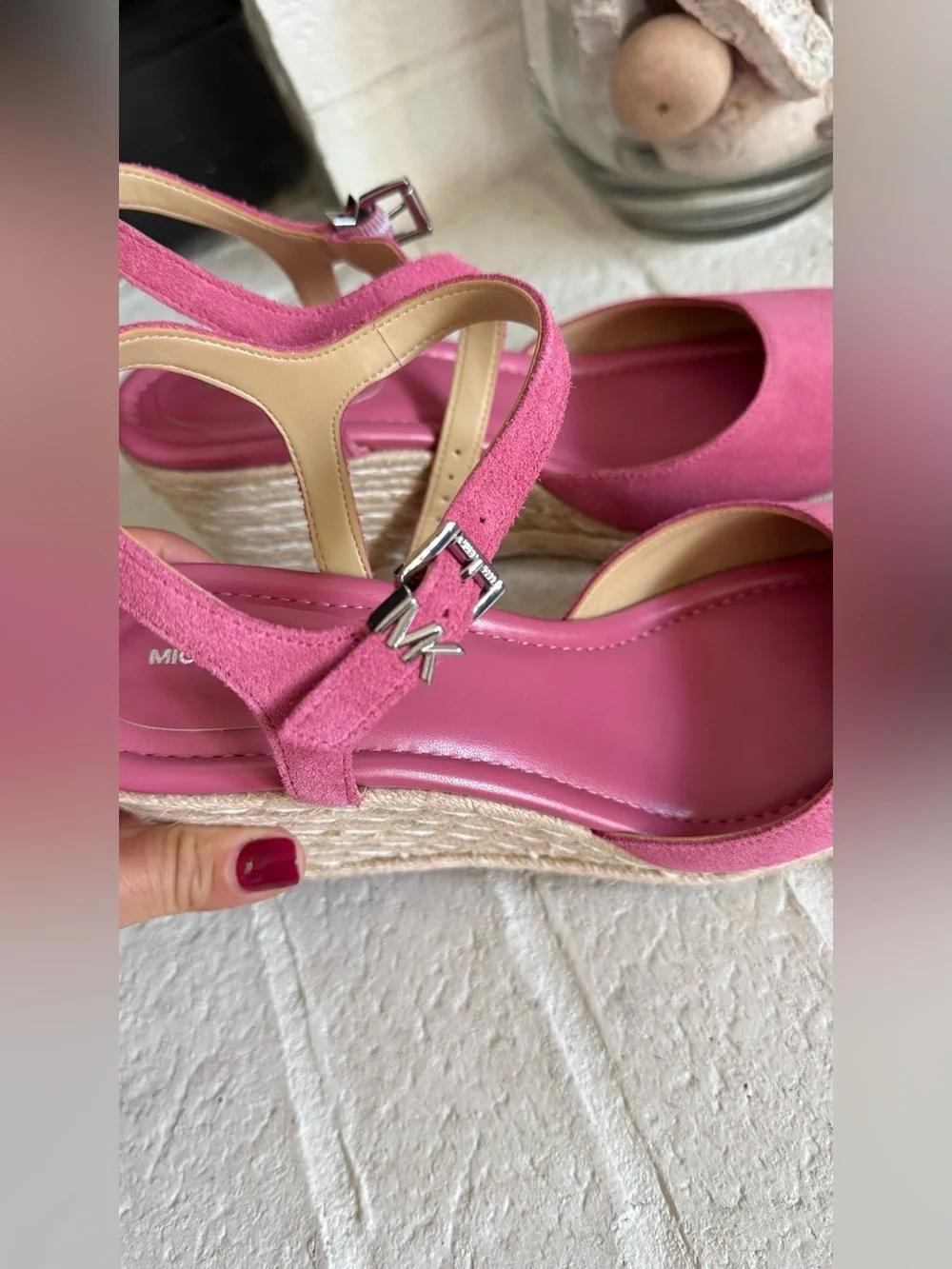 MICHAEL Michael Kors Pink Suede Espadrille Wedge Slingback Shoes Size 9.5M NWOT